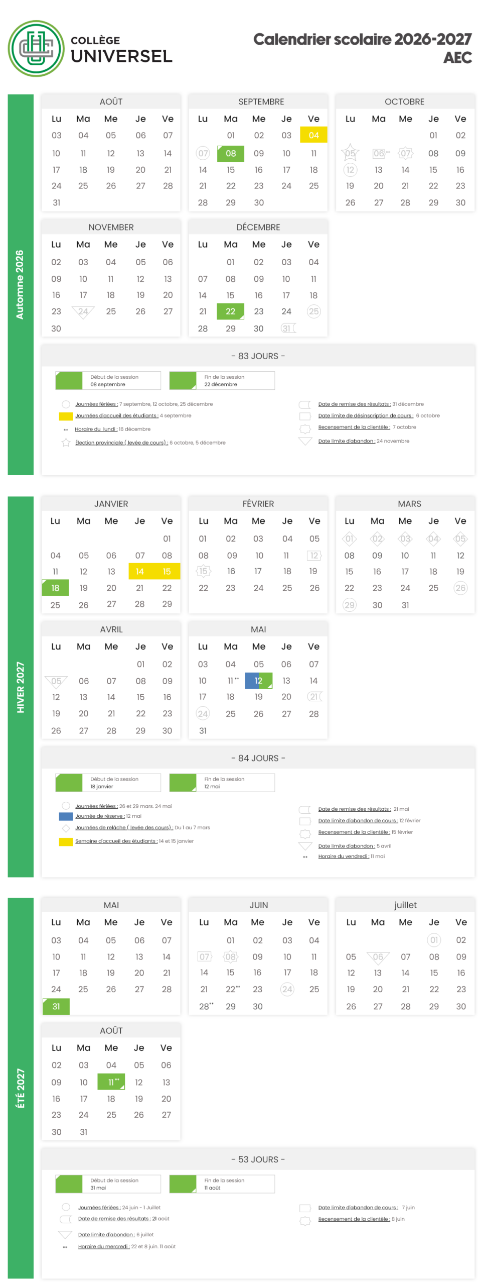 calendrier fr –aec – 2026 2027